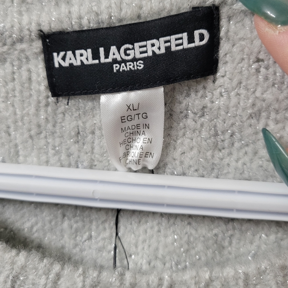Karl Lagerfeld Gray Women's Bonjour Script Sweater | Size: XL - Picture 5 of 10